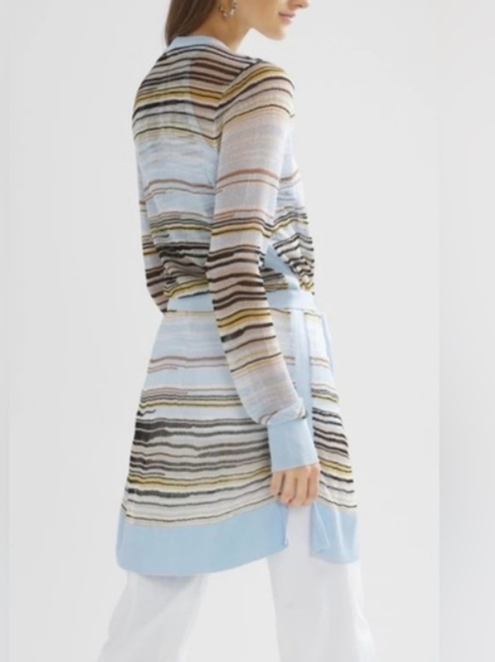 White House Black Market Size S Light Blue Multi-Stripe Open-Front Cardigan